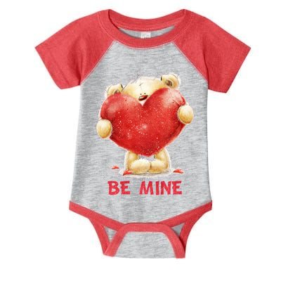 Cute Teddy Bear Holding Heart Be Mine Valentine's Day Infant Baby Jersey Bodysuit