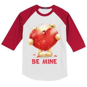 Cute Teddy Bear Holding Heart Be Mine Valentine's Day Kids Colorblock Raglan Jersey