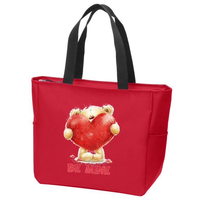 Cute Teddy Bear Holding Heart Be Mine Valentine's Day Zip Tote Bag