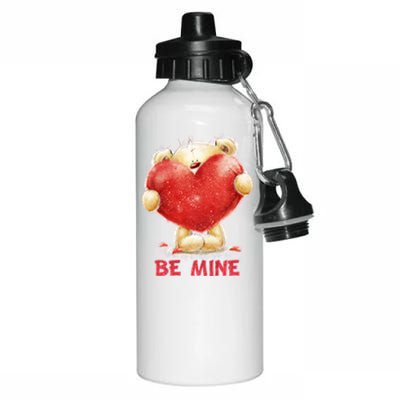 Cute Teddy Bear Holding Heart Be Mine Valentine's Day Aluminum Water Bottle