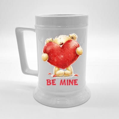 Cute Teddy Bear Holding Heart Be Mine Valentine's Day Beer Stein