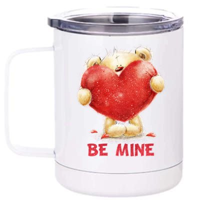 Cute Teddy Bear Holding Heart Be Mine Valentine's Day 12 oz Stainless Steel Tumbler Cup