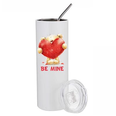 Cute Teddy Bear Holding Heart Be Mine Valentine's Day Stainless Steel Tumbler