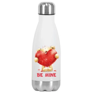 Cute Teddy Bear Holding Heart Be Mine Valentine's Day Stainless Steel Insulated Water Bottle