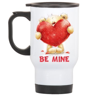 Cute Teddy Bear Holding Heart Be Mine Valentine's Day Stainless Steel Travel Mug