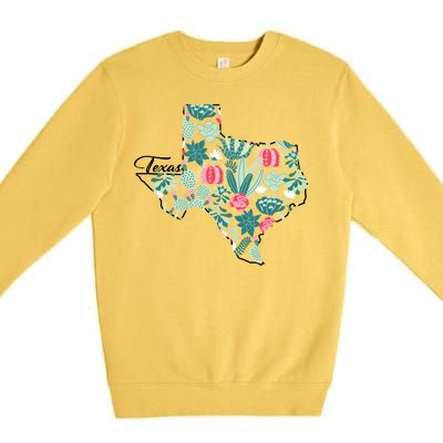 Cute Texas Cactus And Flowers Premium Crewneck Sweatshirt