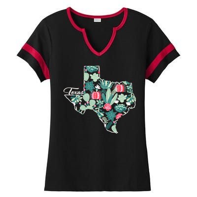 Cute Texas Cactus And Flowers Ladies Halftime Notch Neck Tee