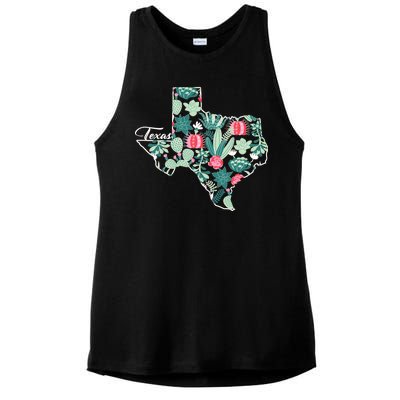 Cute Texas Cactus And Flowers Ladies PosiCharge Tri-Blend Wicking Tank