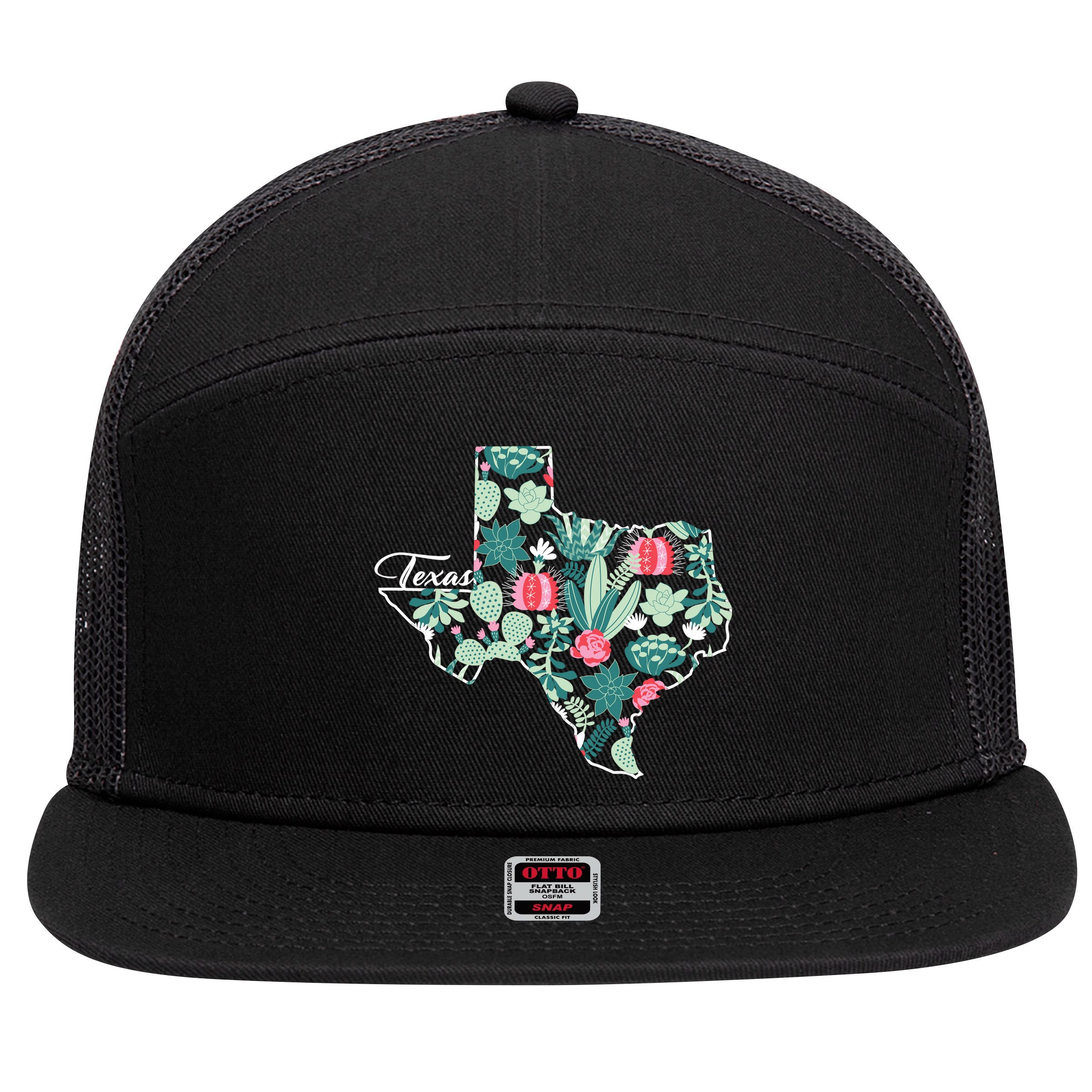 Cute Texas Cactus And Flowers 7 Panel Mesh Trucker Snapback Hat