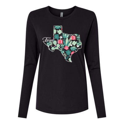 Cute Texas Cactus And Flowers Womens Cotton Relaxed Long Sleeve T-Shirt