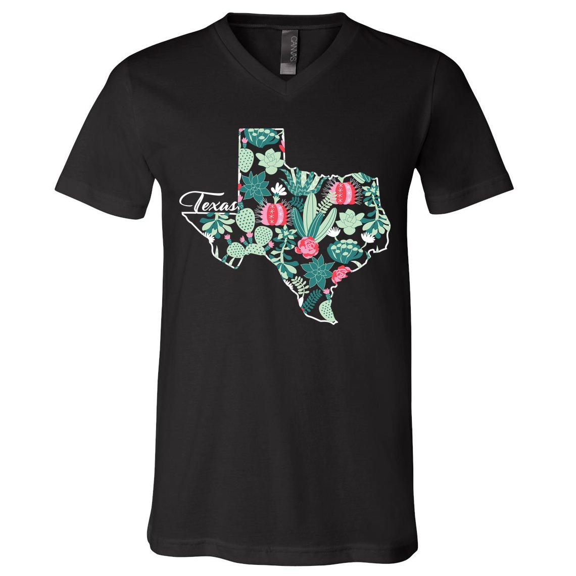 Cute Texas Cactus And Flowers V-Neck T-Shirt