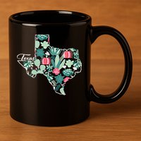 Cute Texas Cactus And Flowers 11oz C Handle Ceramic Mug
