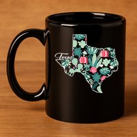 Cute Texas Cactus And Flowers 11oz C Handle Ceramic Mug