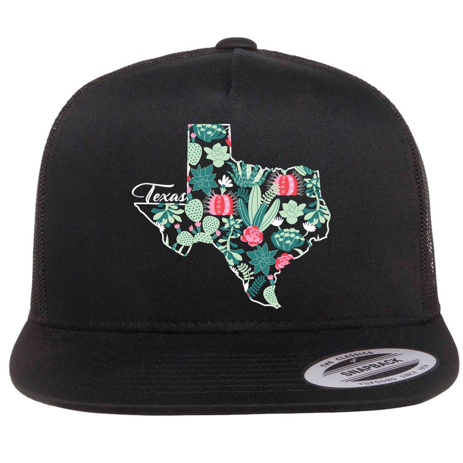 Cute Texas Cactus And Flowers Flat Bill Trucker Hat