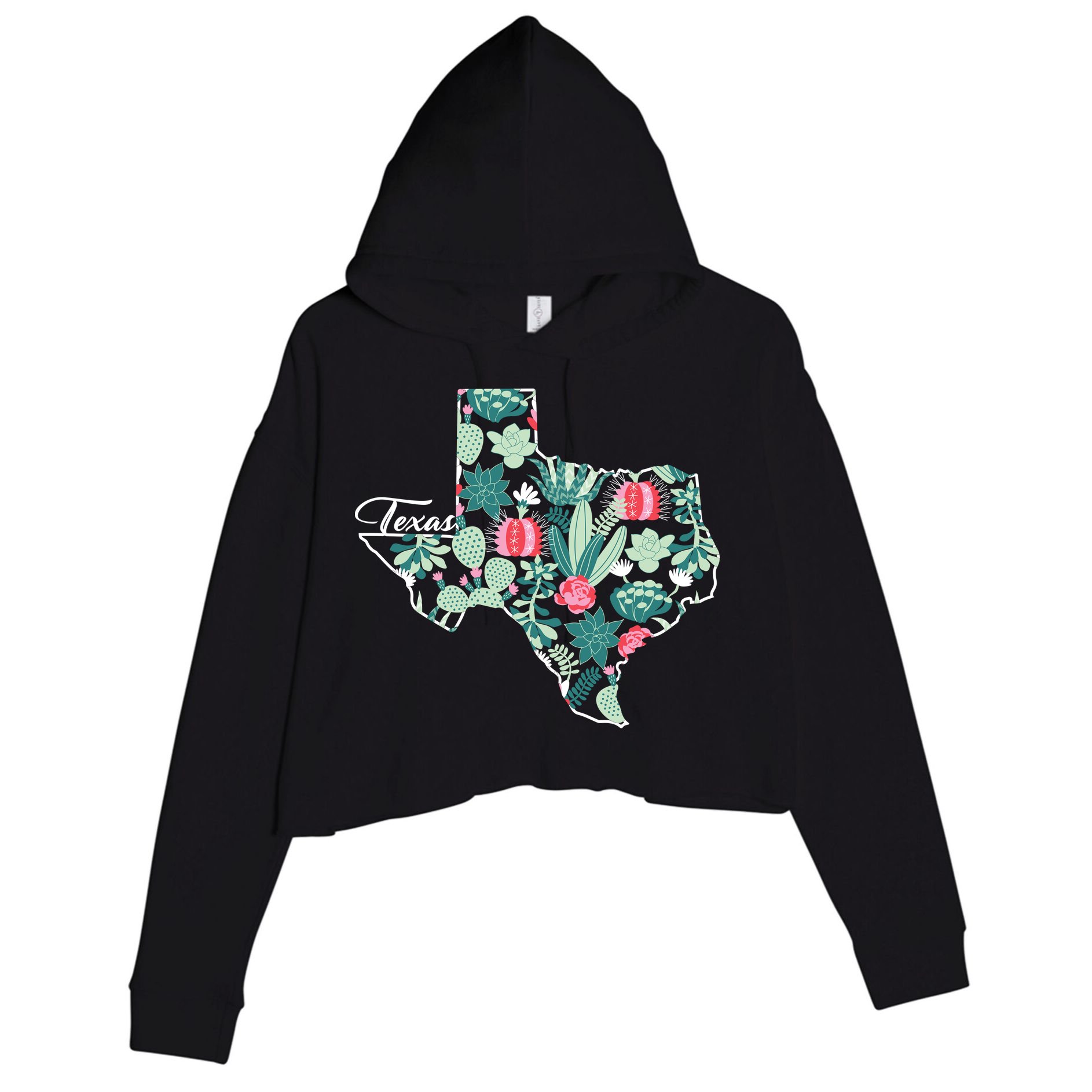 Cute Texas Cactus And Flowers Crop Fleece Hoodie
