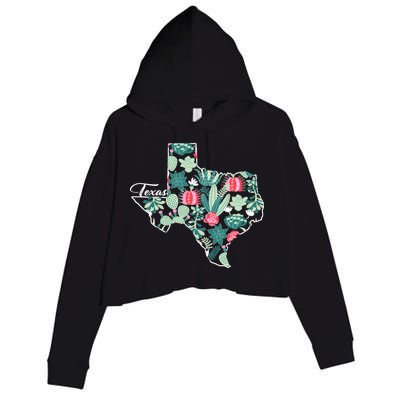 Cute Texas Cactus And Flowers Crop Fleece Hoodie