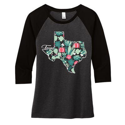 Cute Texas Cactus And Flowers Women's Tri-Blend 3/4-Sleeve Raglan Shirt