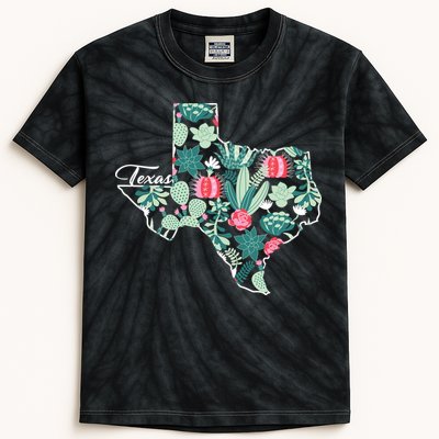 Cute Texas Cactus And Flowers Kids Tie-Dye T-Shirt