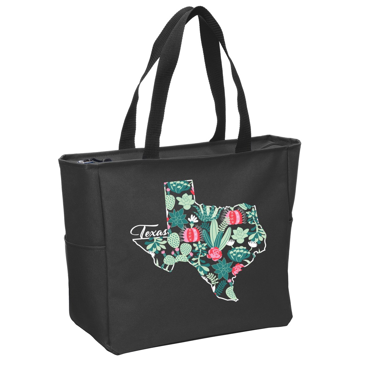 Cute Texas Cactus And Flowers Zip Tote Bag