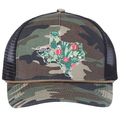 Cute Texas Cactus And Flowers Retro Rope Trucker Hat Cap