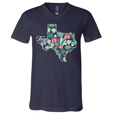 Cute Texas Cactus And Flowers V-Neck T-Shirt