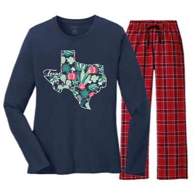 Cute Texas Cactus And Flowers Women's Long Sleeve Flannel Pajama Set 