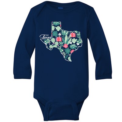 Cute Texas Cactus And Flowers Baby Long Sleeve Bodysuit