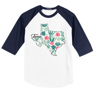 Cute Texas Cactus And Flowers Baseball Sleeve Shirt