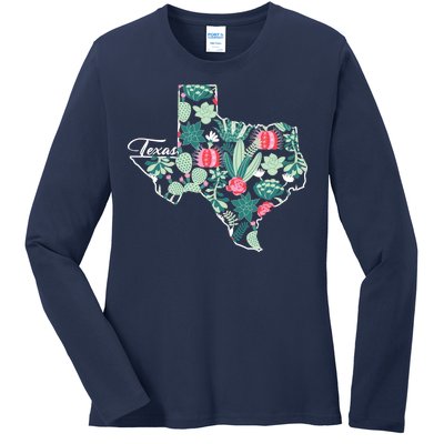 Cute Texas Cactus And Flowers Ladies Long Sleeve Shirt