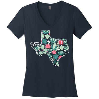 Cute Texas Cactus And Flowers Women's V-Neck T-Shirt