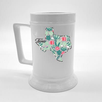 Cute Texas Cactus And Flowers Beer Stein