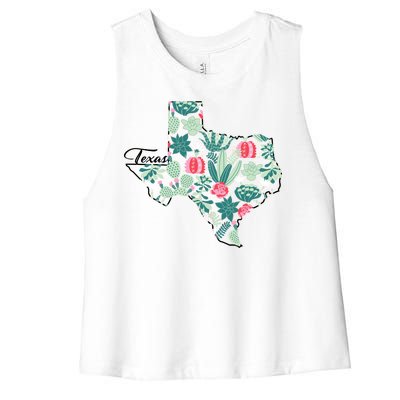 Cute Texas Cactus And Flowers Women's Racerback Cropped Tank