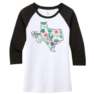 Cute Texas Cactus And Flowers Women's Tri-Blend 3/4-Sleeve Raglan Shirt