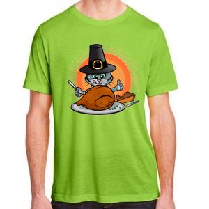 Cute Thanksgiving Happy Kitty Turkey Dinner Adult ChromaSoft Performance T-Shirt