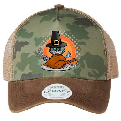 Cute Thanksgiving Happy Kitty Turkey Dinner Legacy Tie Dye Trucker Hat