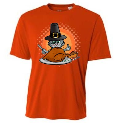 Cute Thanksgiving Happy Kitty Turkey Dinner Cooling Performance Crew T-Shirt