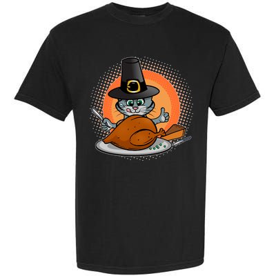 Cute Thanksgiving Happy Kitty Turkey Dinner Garment-Dyed Heavyweight T-Shirt