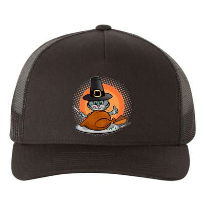 Cute Thanksgiving Happy Kitty Turkey Dinner Yupoong Adult 5-Panel Trucker Hat