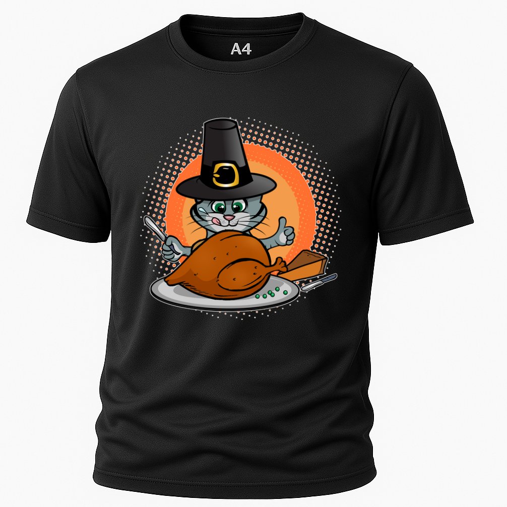 Cute Thanksgiving Happy Kitty Turkey Dinner Cooling Performance Crew T-Shirt