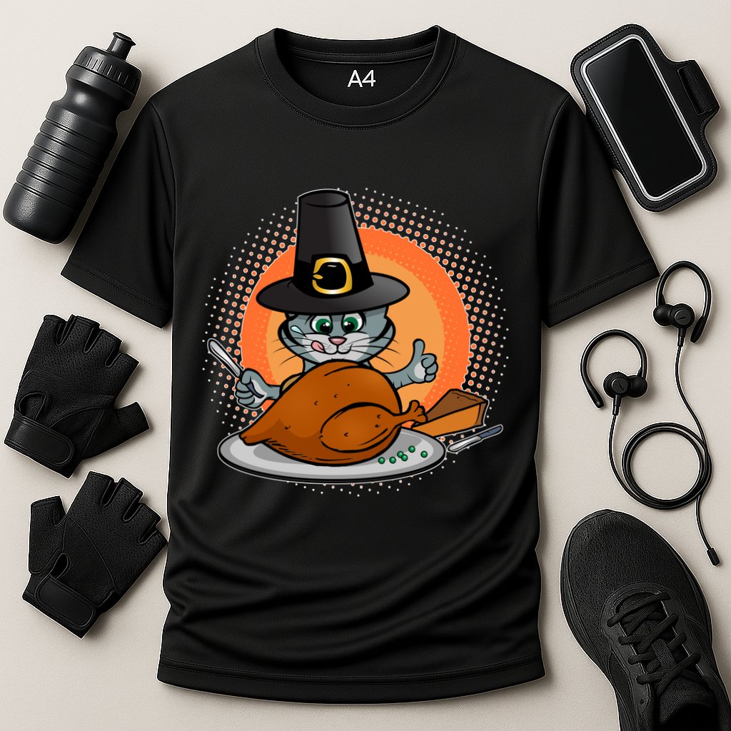 Cute Thanksgiving Happy Kitty Turkey Dinner Cooling Performance Crew T-Shirt