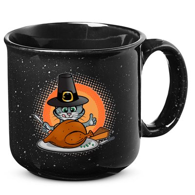 Cute Thanksgiving Happy Kitty Turkey Dinner 15oz Campfire Ceramic Mug