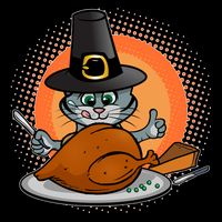 Cute Thanksgiving Happy Kitty Turkey Dinner Drawstring Bag
