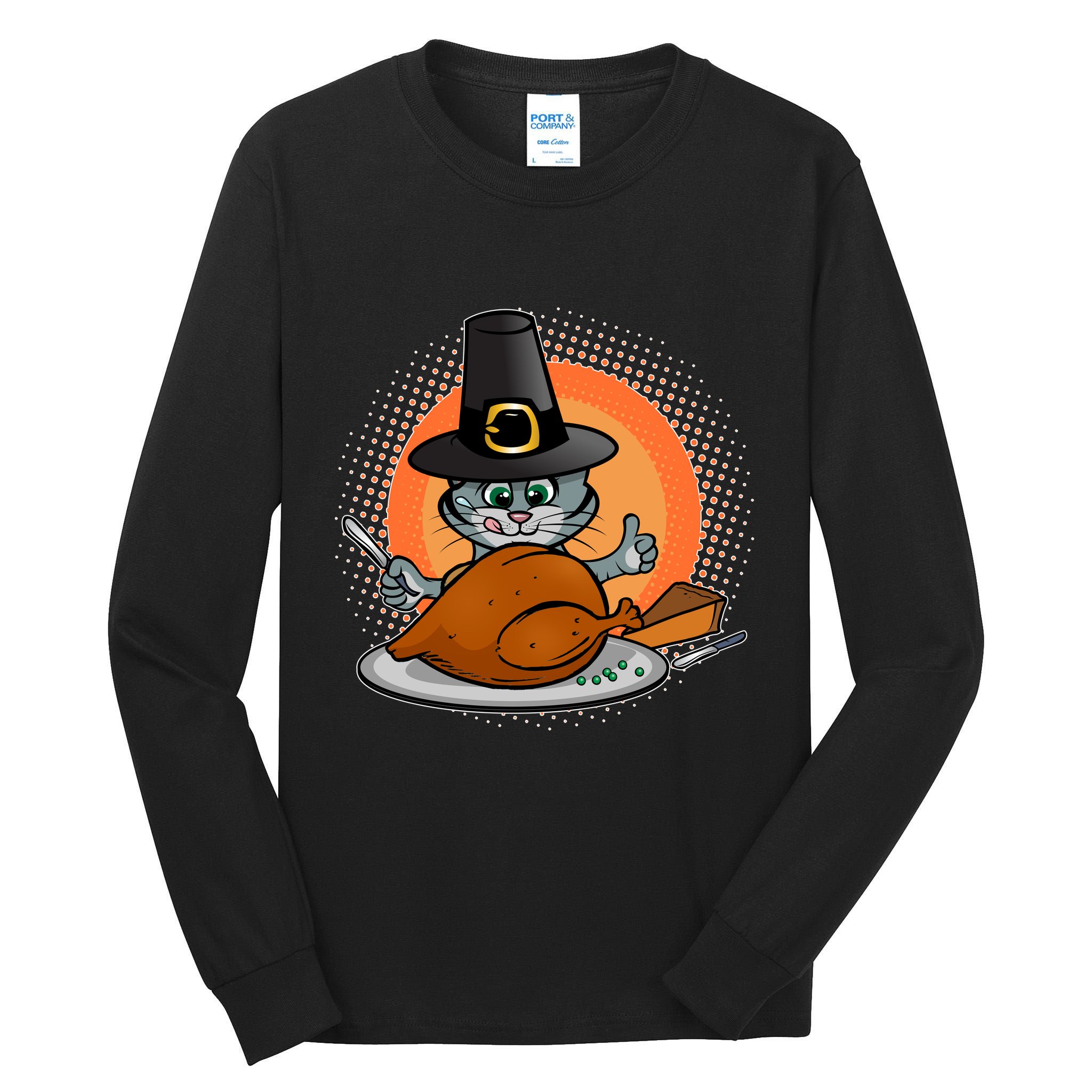 Cute Thanksgiving Happy Kitty Turkey Dinner Tall Long Sleeve T-Shirt