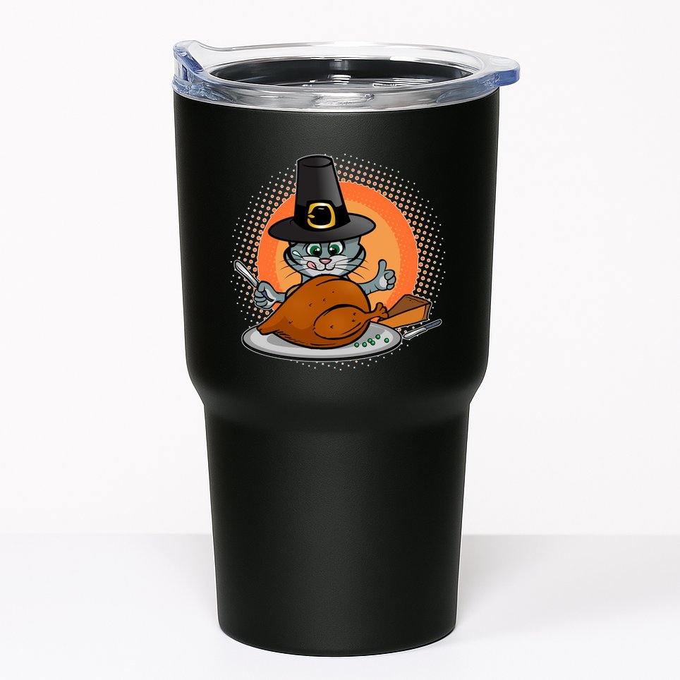 Cute Thanksgiving Happy Kitty Turkey Dinner Tumbler