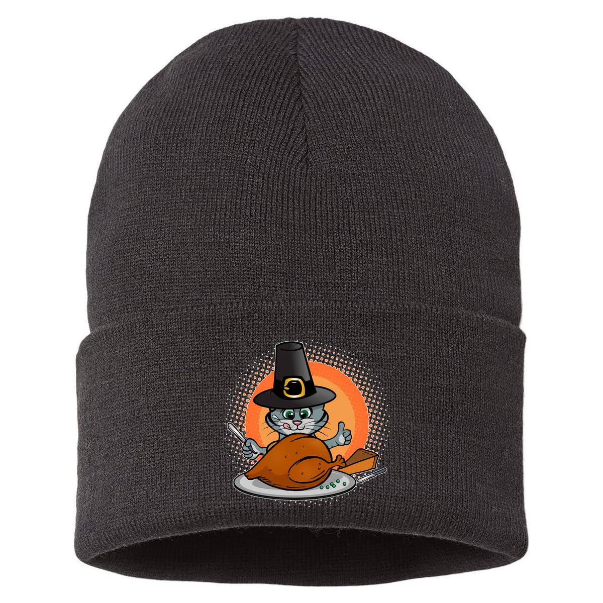 Cute Thanksgiving Happy Kitty Turkey Dinner Sustainable Knit Beanie