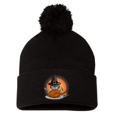 Cute Thanksgiving Happy Kitty Turkey Dinner Pom Pom 12in Knit Beanie