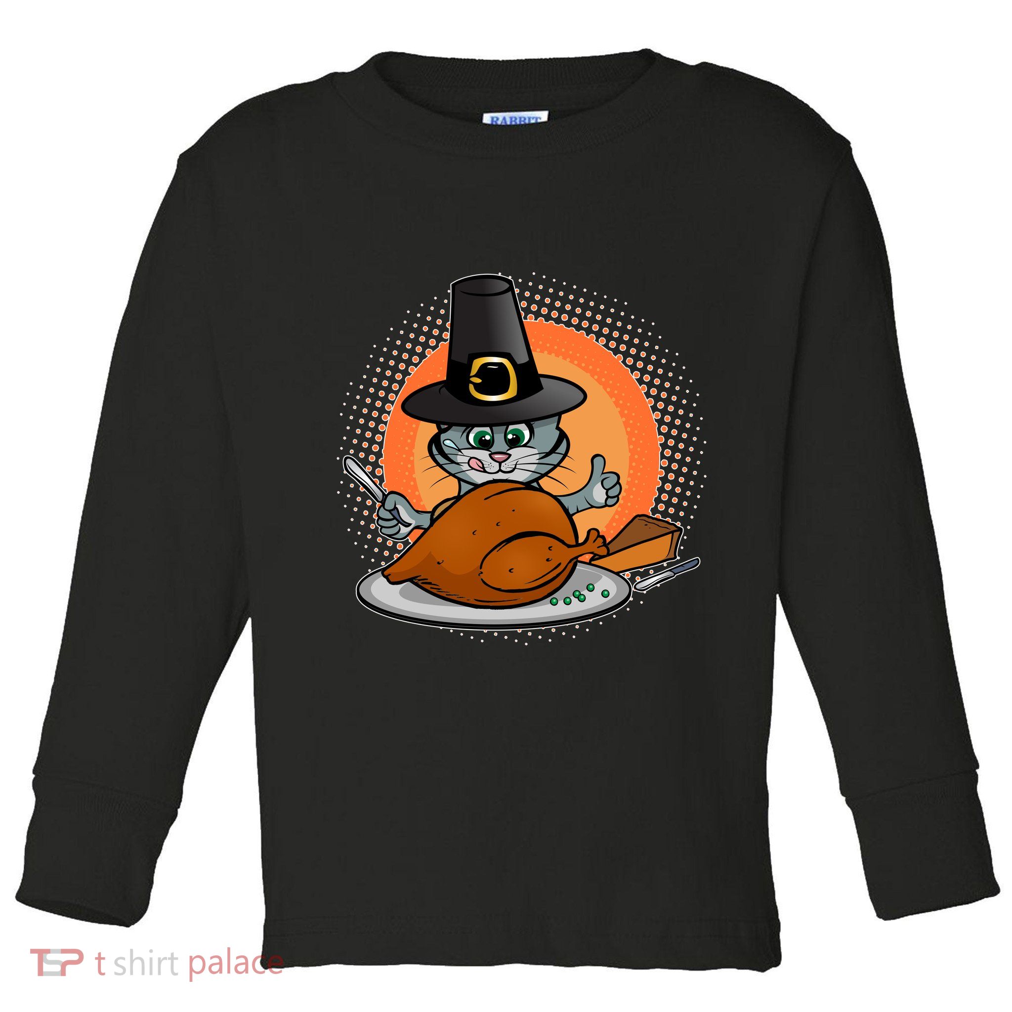Cute Thanksgiving Happy Kitty Turkey Dinner Toddler Long Sleeve Shirt