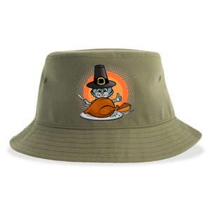 Cute Thanksgiving Happy Kitty Turkey Dinner Sustainable Bucket Hat