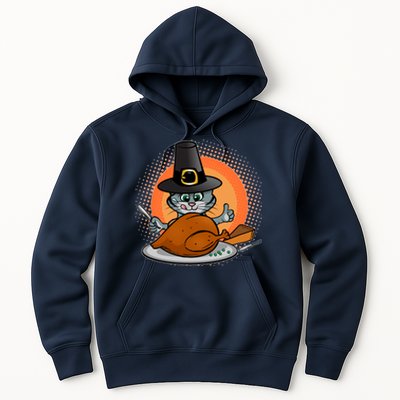 Cute Thanksgiving Happy Kitty Turkey Dinner Hoodie