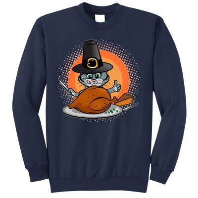 Cute Thanksgiving Happy Kitty Turkey Dinner Sweatshirt